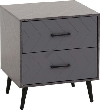 Hhg Comodino tavolino HHG 686, tavolo dappoggio, 2 cassetti in legno melaminico, 55x48x40cm, aspetto marmo grigio
