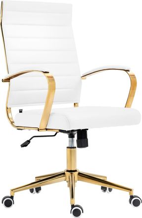 Clp Silla de oficina ajustable giratorio ergon&oacute;mico en simil cuero blanco