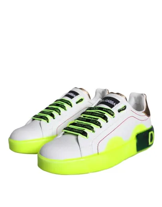 Dolce & Gabbana Womens White Leather Portofino Low Top Sneakers Shoes Calf