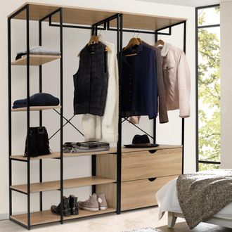 IDMarket Armario Modular Con Doble Armario, Estantes Y 2 Cajones L. 170 Cm Detroit Dise&ntilde;o Industrial