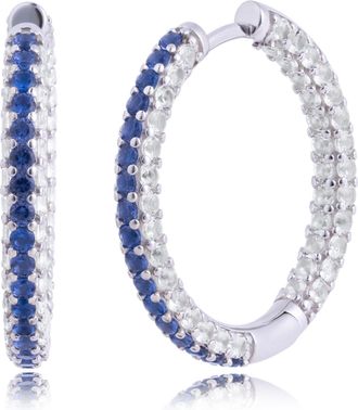 MAX + STONE 925 Sterling Silver Gemstone Inside Out Hoop Earrings with White Sapphires