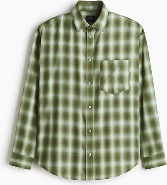 H&M Relaxed Fit Shirt in Khaki Green/checked at Nordstrom, Size Xxx-Large