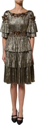 Dolce & Gabbana Gelaagde Midi Jurk - Dames - Casual kleedjes - Geel - XS - Polyester - Kleedjes