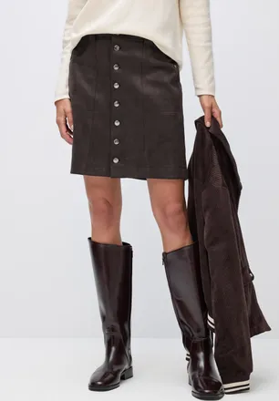 Street One Minirock STREET ONE, Damen, Gr. 46, braun (deep roast braun), Web, Obermaterial: 95% Polyester, 5% Elasthan, unifarben, k&ouml;rpernah kniefrei, R&ouml;cke Mini