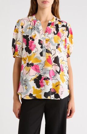 NYDJ Puff Sleeve Popover Top in Floral Ballet at Nordstrom, Size Xx-Small