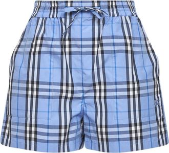 Burberry Shorts met geruite trekkoord - Dames - Bermuda - Blauw - 2XS - Katoen - Korte Broeken