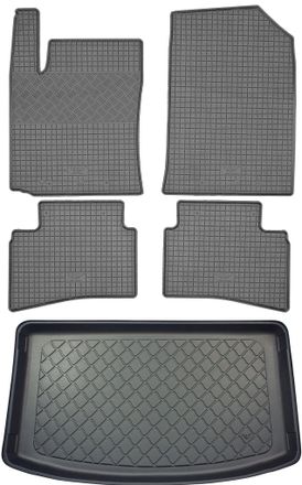 OEM Kia Rio Iv Yb Hatchback (5 Puertas) Desde 02.2017 Set - Alfombrillas De Goma Para Coche + Alfombrilla Para Maletero