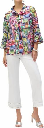 Joseph Ribkoff Colorful Stripes Patchwork Trapeze Jacket In Black/multi
