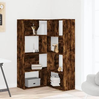 Berkfield Home Elegant Corner Bookcase 4-Tier Smoked Oak 85x85x140 cm Engineered Wood in Brown | Size: 85 x 85 x 140 cm