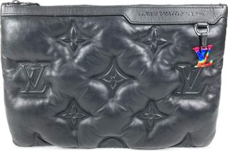 Louis Vuitton Black Noir Leather Clutch Bag Pochette Pouch (Pre-Owned)