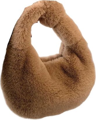 Generic SCompatible For olid Color Plush Dumpling Bag Simple Style Niche Design Faux Fur Handbag Tote Small Womens Underarm Hobo(Coffee)