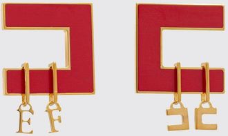 Elisabetta Franchi Enamelled Metal Earrings with Logo Charms