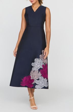 Kay Unger Aria Floral Cocktail Dress in Dark Navy at Nordstrom, Size 16