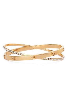 Tory Burch Icon Pave Crossover Bracelet in Tory Gold /Crystal at Nordstrom, Size Medium