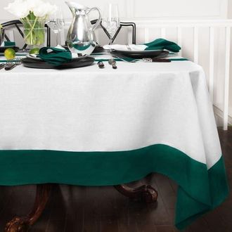 Solino Home Linen Tablecloth for Dining Table, Holiday and Everyday Dining Table Decor - Contempo in Rainforest And White at Nordstrom, Size X-Small