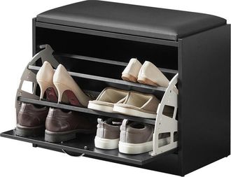 SoBuy Sobuy - Banco Zapatero Con 1 Solapas Banco De Almacenamianto Con Coj&iacute;n Acolchado De Asiento 60 X 30 X 44 Cm Negro Fsr16-sch Es
