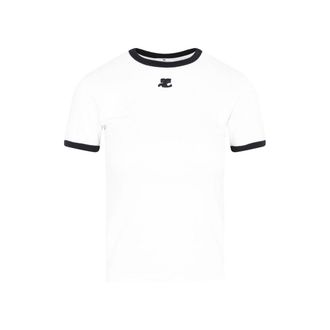 Courr&egrave;ges White Bumpy Contrast Logo T-Shirt