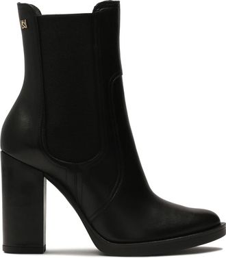 Kazar Zwarte stiletto laarzen met elastische inzetstukken - Dames - Laarzen met Hak - Zwart - 36 EU - Leer - Schoenen