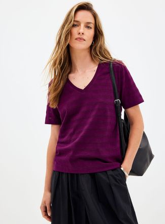 Contemporaine Womens Pointelle pattern pure organic cotton T-shirt