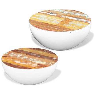 Berkfield Home Two Piece Bowl Shaped Coffee Table Set Solid Reclaimed Wood in White