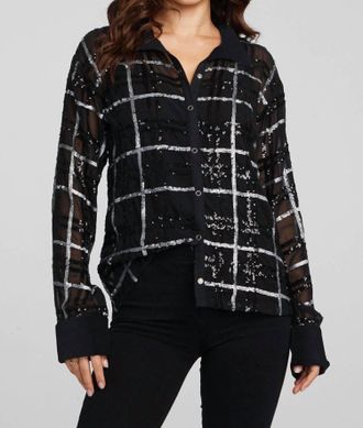 Chaser Evory Fairfax Plaid Button Down Top In Black