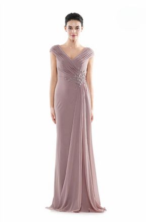 Colors Dress Embellished Waist Chiffon Gown In Mauve