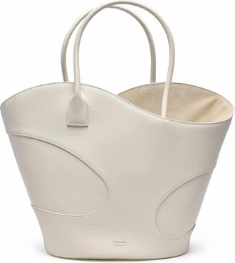 Ferragamo White Cut-Out Suede Lined Leather Tote Bag