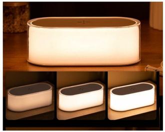Hoopzi Led Bedside Lamp, Desk Lamp Night Lamp 7 Brightness Levels and Wireless Charger Clock Lamp Wake-up Lamp and Sensitive Touch usb Charging