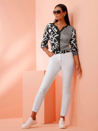 Heine Druckbluse HEINE, Damen, Gr. 34, ecru, schwarz, bedruckt, 100% Viskose, animal-print, bedruckt, gemustert, mehrfarbig, Rundhals, Blusen Druckbluse