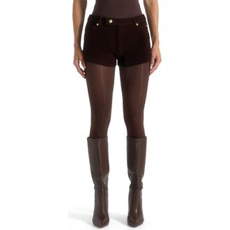 Mani&egrave;re De Voir Samia Velvet Patent Mini Shorts in Brown at Nordstrom, Size 12