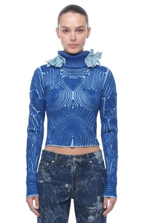 Off-white Blue Embroidered Turtle Neck Sweater