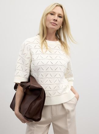 Contemporaine Womens Two-tone openwork boxy-fit sweater