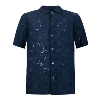 MC2 Saint Barth Sifnos Short Sleeve Sangallo Fiore Shirt - Heren - Korte mouwen Overhemden - Blauw - S - Katoen - Overhemden
