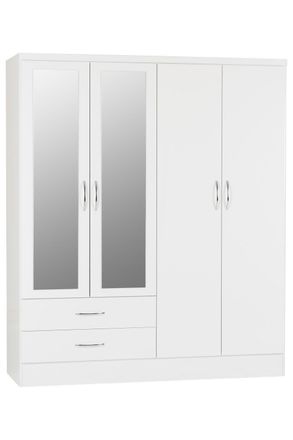 Seconique Nevada 4 Door 2 Drawer Mirrored Wardrobe in White