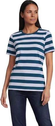 Lands End Tall Relaxed Supima Cotton Embroidered Crew Neck T-Shirt in Baltic Teal/blue Bold Stripe at Nordstrom, Size X-Large