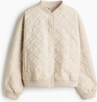 H&M Quilted Bomber Jacket in Light Beige at Nordstrom, Size Xx-Large