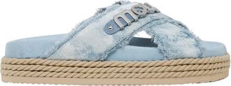 Mou Geweven Slippers met Rafelige Denim - Dames - Sandalen - Blauw - 39 EU - Denim - Schoenen