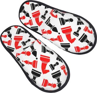 Generic House Slippers Chess Pattern Furry Fluffy Slippers Soft Anti-Slide Slipper For Holiday Travel Women M