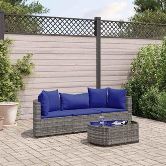 vidaXL Vidaxl - Set De Sof&aacute;s De Jard&iacute;n 4 Pzas Y Cojines Rat&aacute;n Sint&eacute;tico Gris