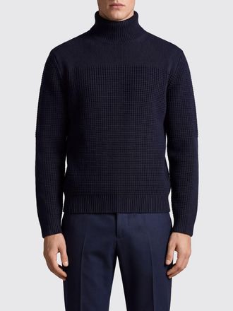 Ferragamo Dolcevita in pura lana vergine blu navy con bordi a costine
