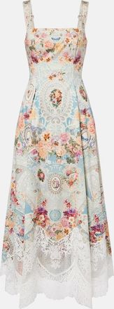 Camilla Printed lace-trimmed cotton midi dress