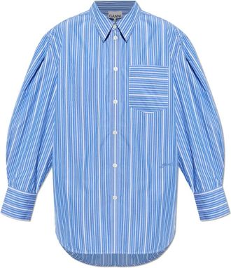 Ganni Oversized overhemd met zak - Dames - Overhemden - Blauw - S - Katoen - Overhemden