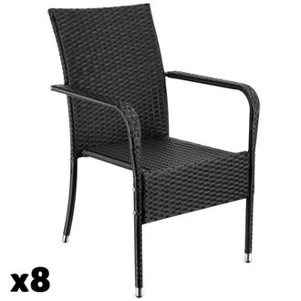 TecTake 8 sillas de jard&iacute;n apilables y carga de 120 kg, 58x67x90 cm, negro