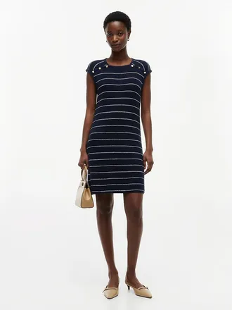 Tommy Hilfiger Womens Nautical Knit Mini Dress - Navy Blue / Ivory Stripe - XL