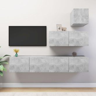 vidaXL Vidaxl - Set De Muebles De Sal&oacute;n 4 Pzas Madera Ingenier&iacute;a Gris Hormig&oacute;n