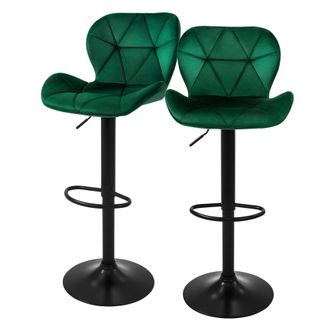 ML Design Ml-design - Set 2x Taburetes De Bar De Terciopelo Verde, Sillas De Mostrador Giratorias 360&deg; Tapizadas Con Altura Regulable 63 - 83 Cm, Asiento De Bis