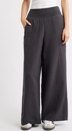 Billabong New Waves Smock Waist Cotton Gauze Pants in Black Sands at Nordstrom, Size X-Small