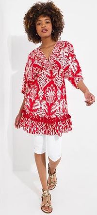 Joe Browns Batwing Tassel Tunic in Mega Red Palms at Nordstrom, Size 24