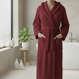 Dmora Albornoz Satotite, 100% Algod&oacute;n Con Capucha, Degradado Estructura Color Burdeos, Talla L, Rojo Burdeos