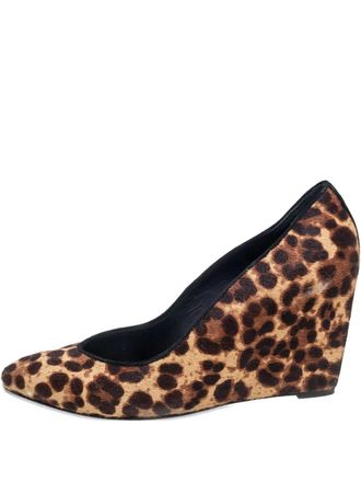 Brian Atwood 90mm leopard-print pony-hair wedge pumps - Brown